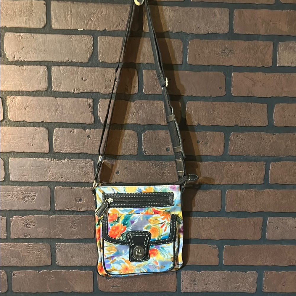 Alba Orange and Blue Floral Crossbody Bag with Adjustable Strap
